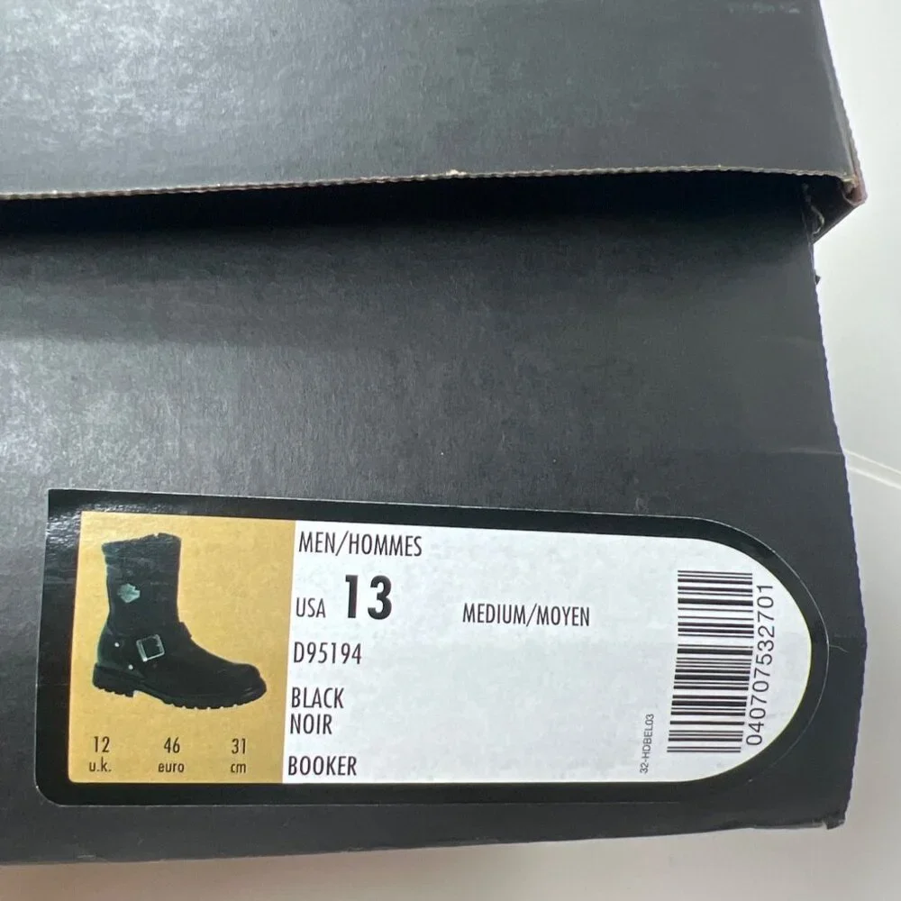 Harley Davidson Men Booker Boots Black Leather Motorcycle Boots Size 13